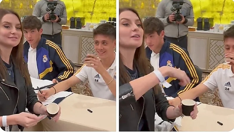 نجم ريال مدريد يتناول الشاي مع إحدى المشجعات .. فيديو