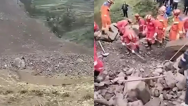 فقدان 30 شخصًا ودفن 10 منازل إثر انهيار أرضي بالصين‬⁩ .. فيديو