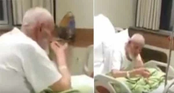 بالفيديو.. لقطات مؤثرة لمسن يتوهم " الوضوء " على فراش المرض
