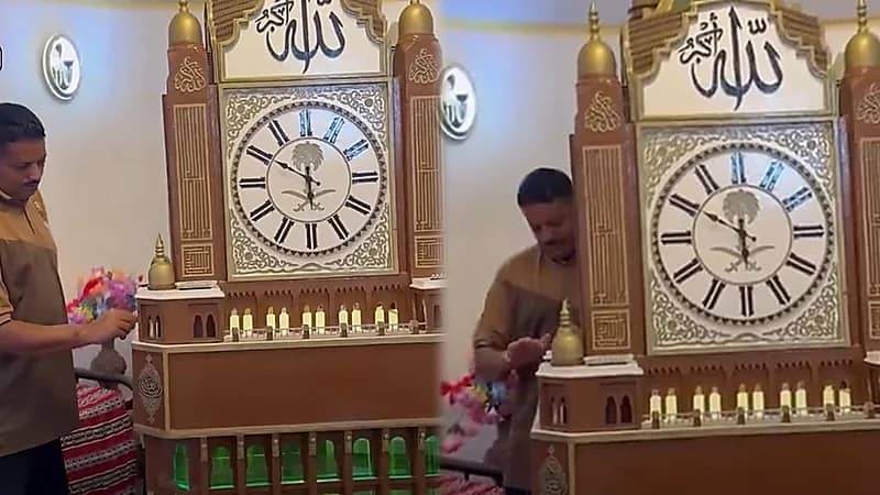 فنان من صبيا ينشئ أكبر منحوتة يدوية لبرج ساعة مكة .. فيديو