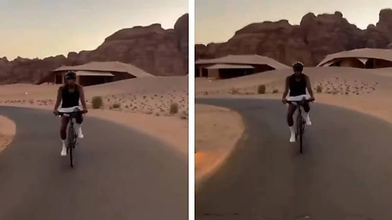 جالينو يستمتع بأجواء العلا على دراجته .. فيديو