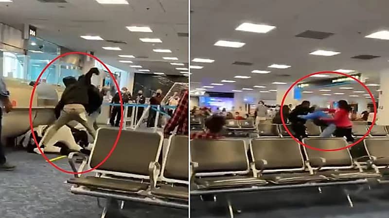 شاهد.. مشاجرة عنيفة وتبادل اللكمات بين الركاب داخل مطار