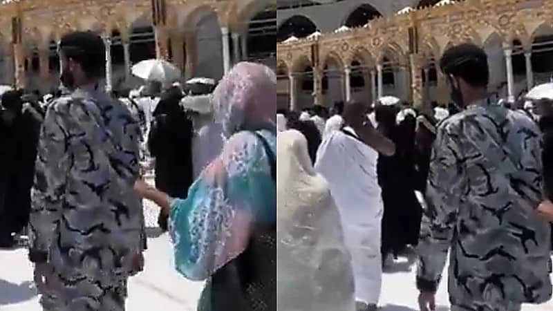 رجل أمن يساعد امرأة كفيفة في الطواف حول الكعبة .. فيديو
