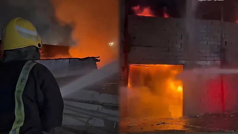 إخماد حريق في مستودع بجازان.. فيديو