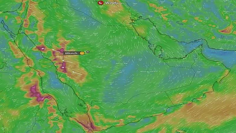 "المسند": رياح سطحية نشطة على عدة مناطق