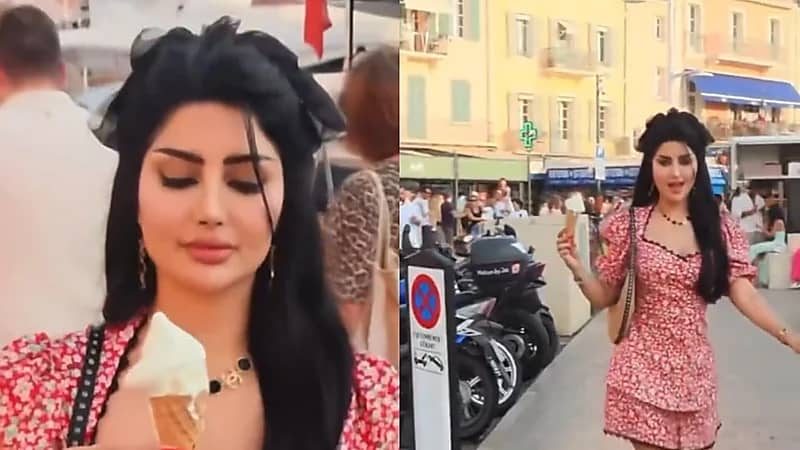 ملكة كابلي تستمتع بسفرتها بفستان قصير.. فيديو