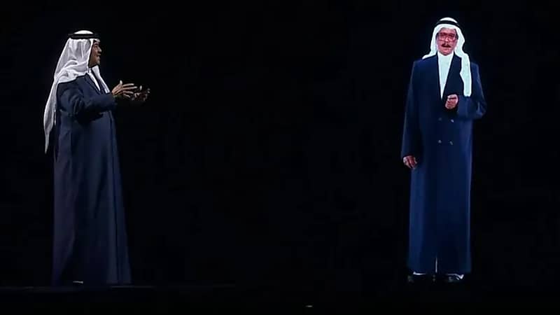 شاهد.. تقنية الهولوجرام تجمع ديو بين الفنان الراحل طلال مداح ومحمد عبده