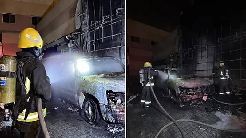 حريق مركبة يدمر جزء من واجهة مطعم بحي قرطبة بالرياض.. صور