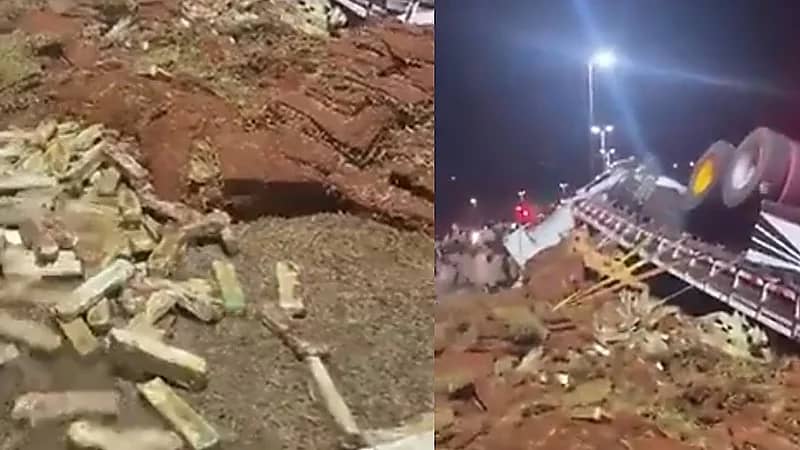 انقلاب شاحنة تحمل الماريجوانا أمام مركز للشرطة في البرازيل .. فيديو