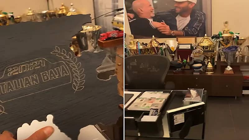 بالفيديو .. يزيد الراجحي يوثق لحظة وضعه كأس رالي إيطاليا في غرفته المملوءة بالجوائز
