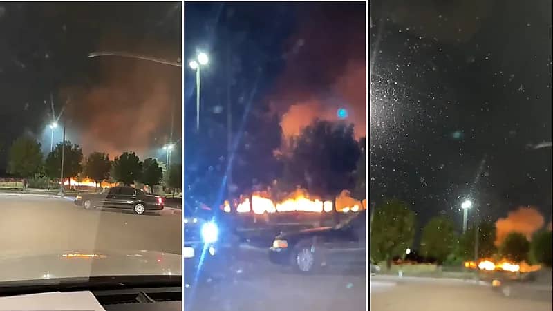 بالفيديو .. صاعقة رعدية تضرب حديقة بالمدينة وتتسبب بنشوب حريق هائل