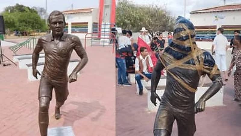 أهالي جوازيرو البرازيلية يغطون تمثال ألفيش بأكياس القمامة