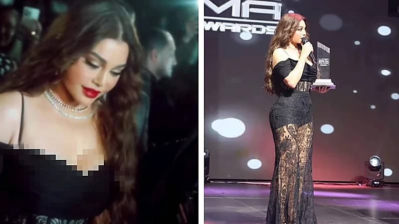 هيفاء وهبي تشعل حفل جوائز داف باما بفستان شفاف وجريء .. فيديو