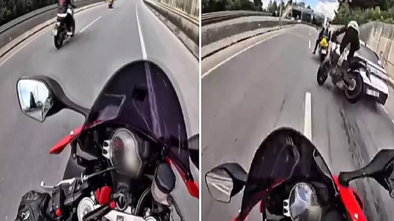 مياه صرف صحي تسبب في حادث اصطدام مروع لسيارة و 3 دراجات.. فيديو