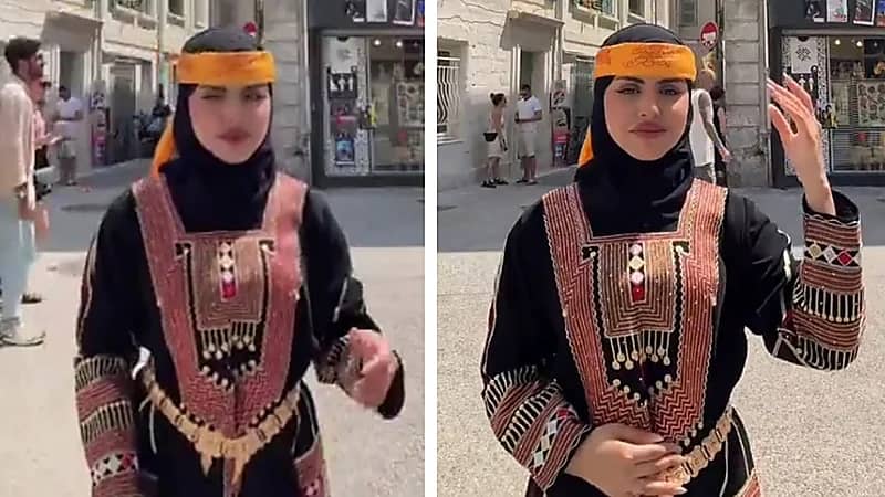 سعودية تتجول في باريس بالزي الجنوبي وتخطف الأنظار .. فيديو