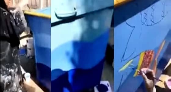 بالفيديو..فتاتان تحولان القمامة إلى لوحة فنية