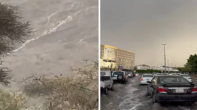 سيول وأمطار غزيرة في وادي قرن بشمال الطائف