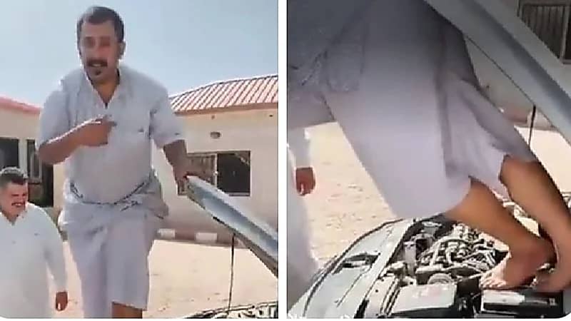 شبان يقومون بتشغيل سيارة بطريقة غريبة بدلاً من استخدام الأسلاك .. فيديو