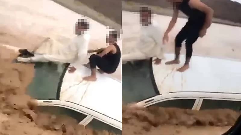 بالفيديو.. مواطنون ينقذون مسن باكستاني من سيول ينبع