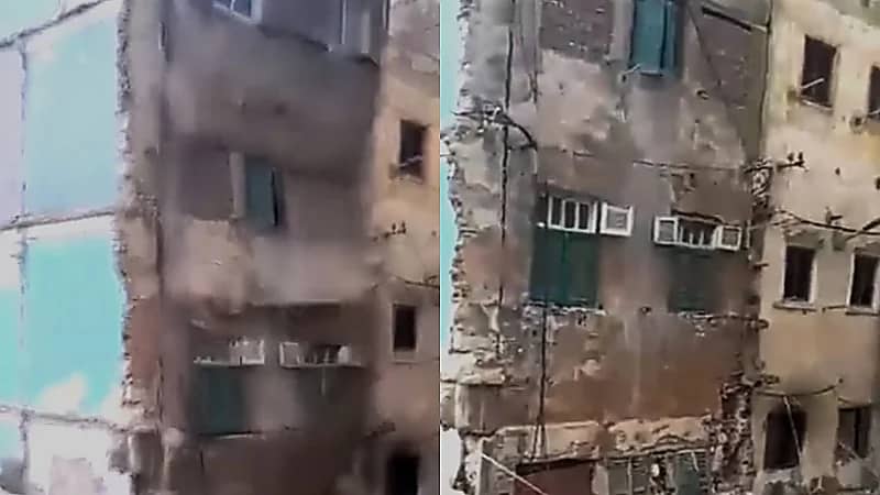لحظة انهيار عقار سكني بـ مصر .. فيديو