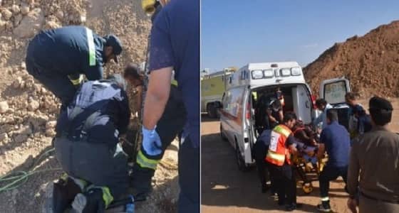 بالصور.. مدني تبوك ينقذ مقيمين آسيويين من منهل صرف صحي