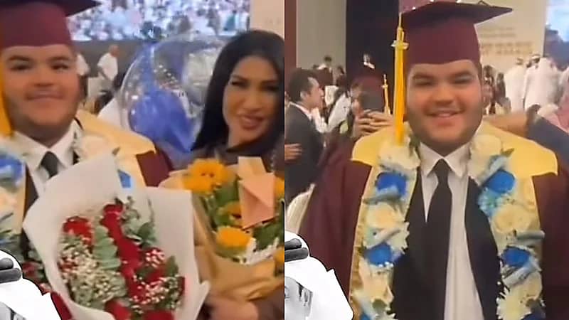 فاطمة عبدالرحيم تساند نجل علي الغرير بسعادة في حفل تخرجه.. فيديو