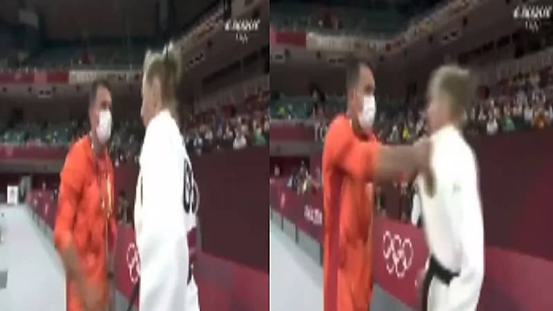 بالفيديو.. مدرب يجر لاعبته بقوة قبل بدء نزالات الجودو
