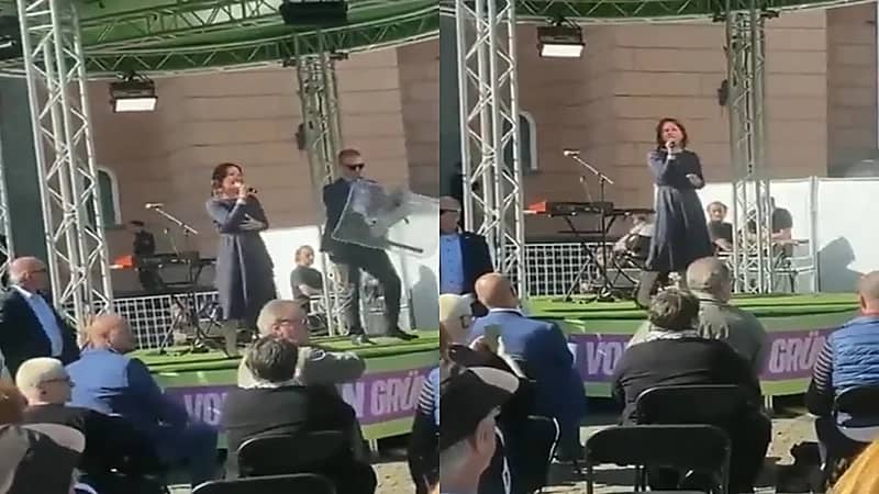 بالفيديو.. وزيرة الخارجية الألمانية تتعرض للاعتداء في تجمع انتخابي