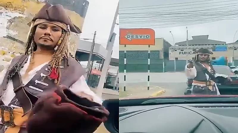 بالفيديو.. متسول يطلب الأموال متقمصًا شخصية جاك سبارو الشهيرة