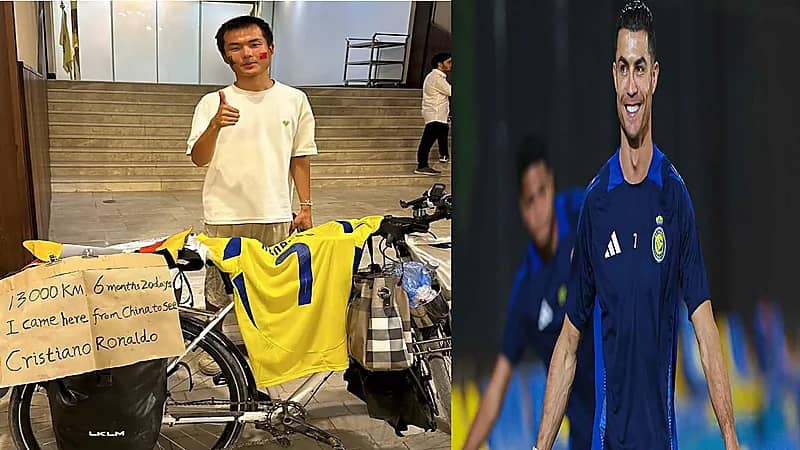 مشجع صيني يقطع رحلة تبلغ 13 ألف كيلو متر بالدراجة لمقابلة رونالدو