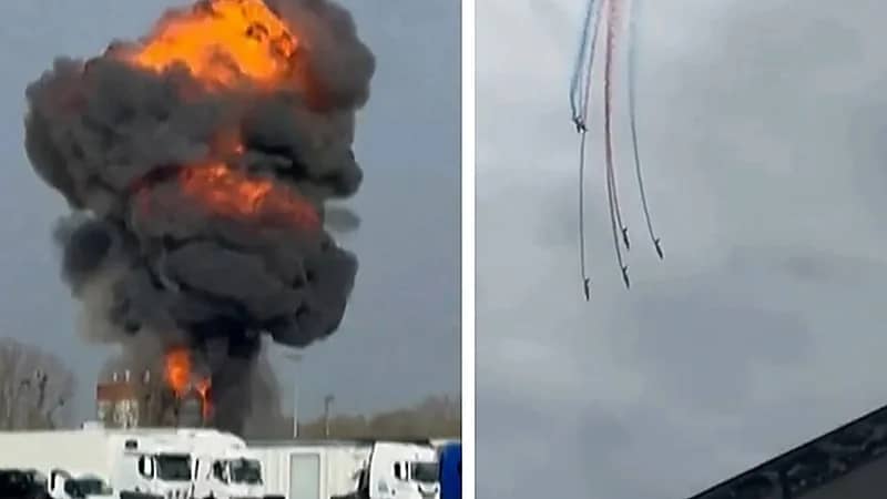 تصادم طائرتين خلال عرض جوي بفرنسا .. فيديو