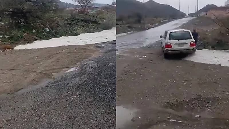 بالفيديو .. رجل ينتشل مركبة من سيل قوي بالطائف