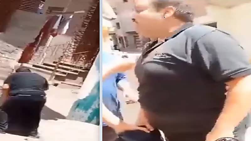 رجل يسحل شقيقته في الشارع أمام المارة..فيديو