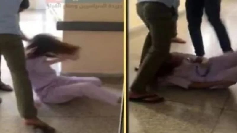 شاهد.. شاب يعتدي بالضرب والركل على ممرضة داخل مستشفى