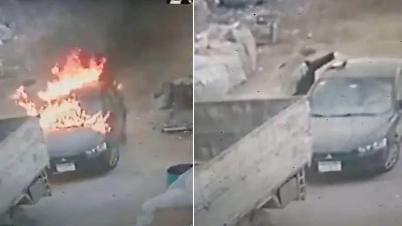 شاهد: امرأة تشعل النيران في سيارة طليق ابنتها