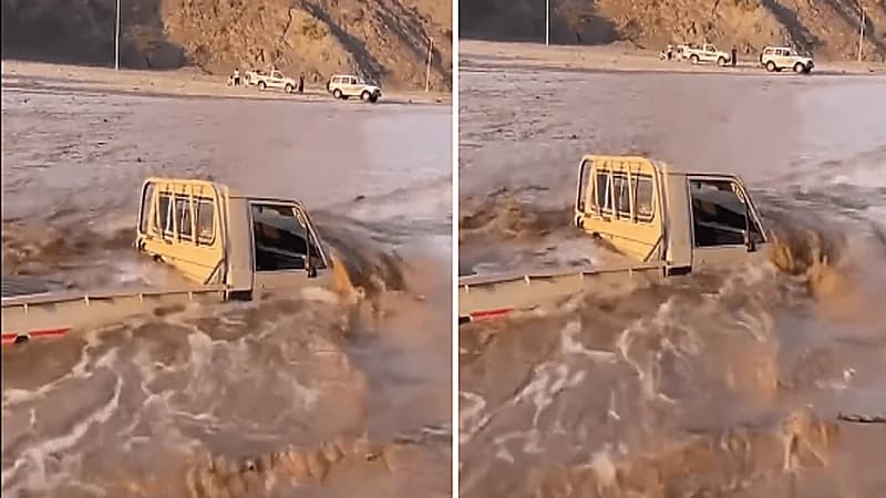 سقوط سيارة في سيول مرخ شمال أملج.. فيديو