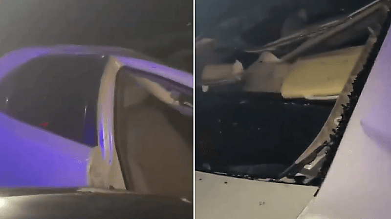 بالفيديو.. ارتطام مركبة يقودها مواطن بجمل سائب بطريق نجران_شرورة