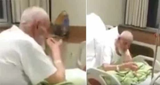 بالفيديو.. لقطات مؤثرة لمسن يتوهم " الوضوء " على فراش المرض